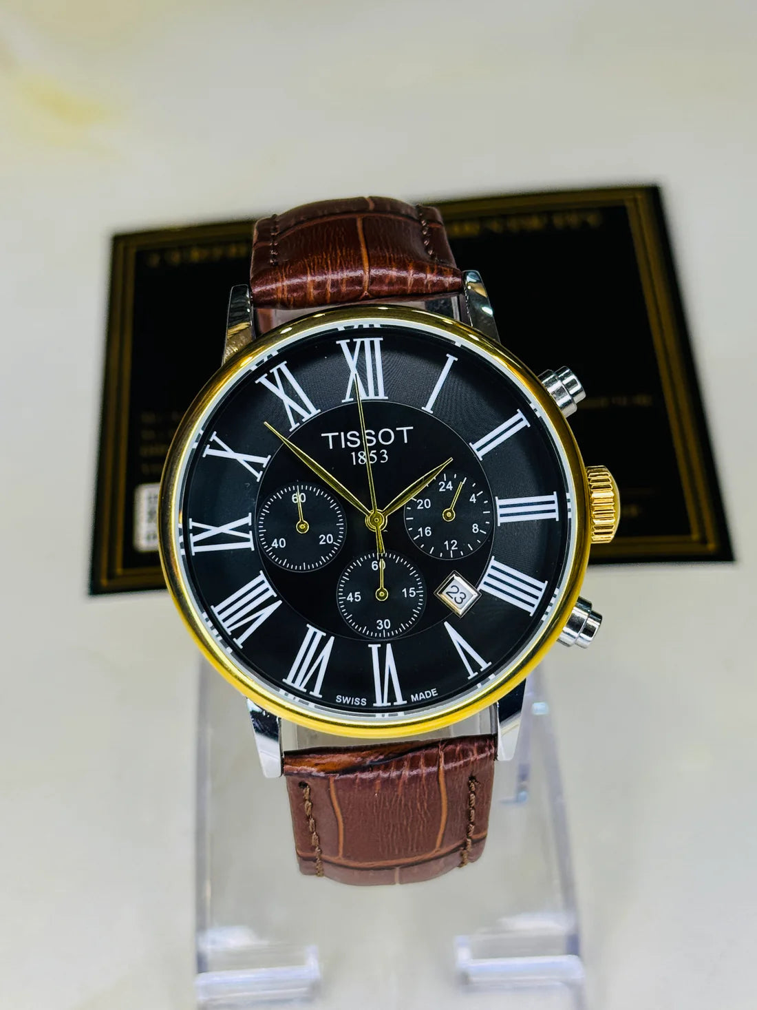Roman Brown Leather Chronograph Dial Tissot Watch