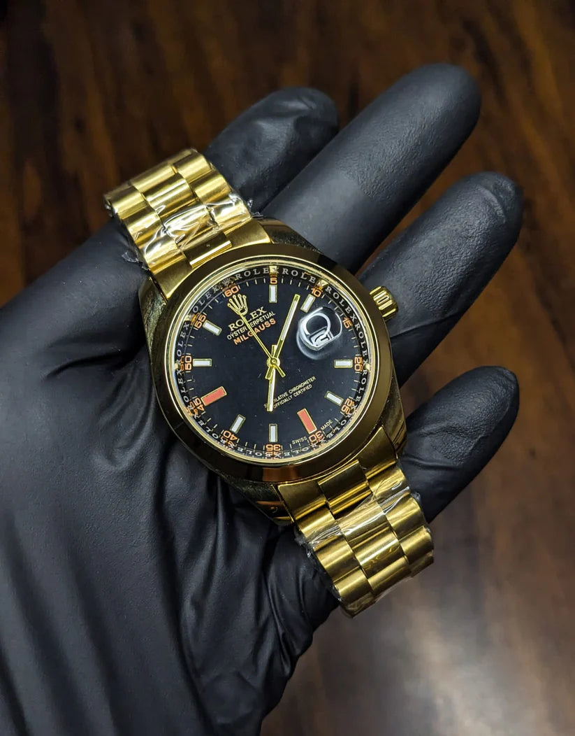 RLX Golden Stainless Steel Watch - Black Dial