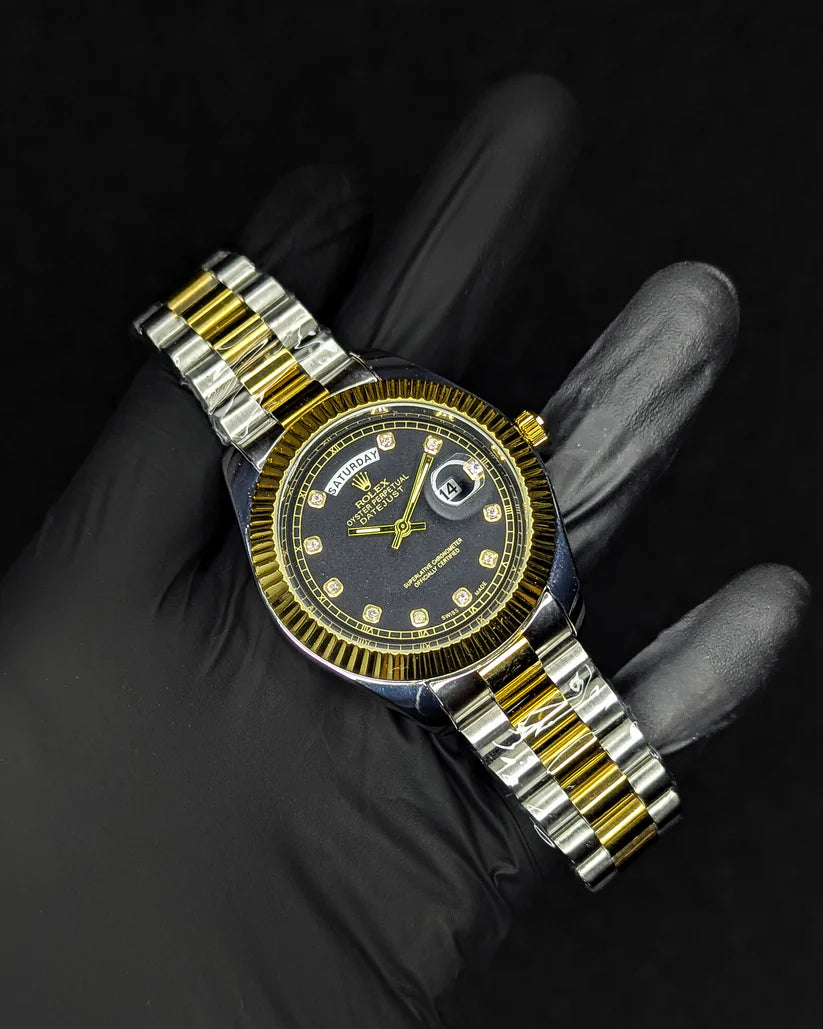 RLX Day & Date Two-Tone Stainless Steel Watch - Black Dial