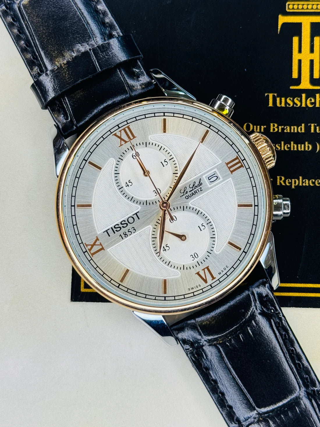 Black Leather Chronograph Dial Tissot Watch
