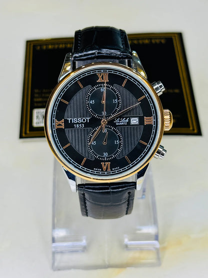Black Leather Chronograph Dial Tissot Watch