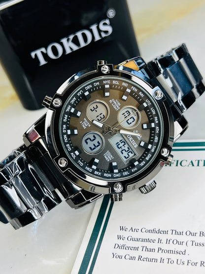 Black Metal Digital Analogue Tokdis Watch