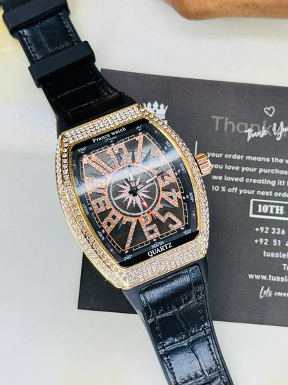 Vanguard Black Rose Gold Iced Frank Muller Watch