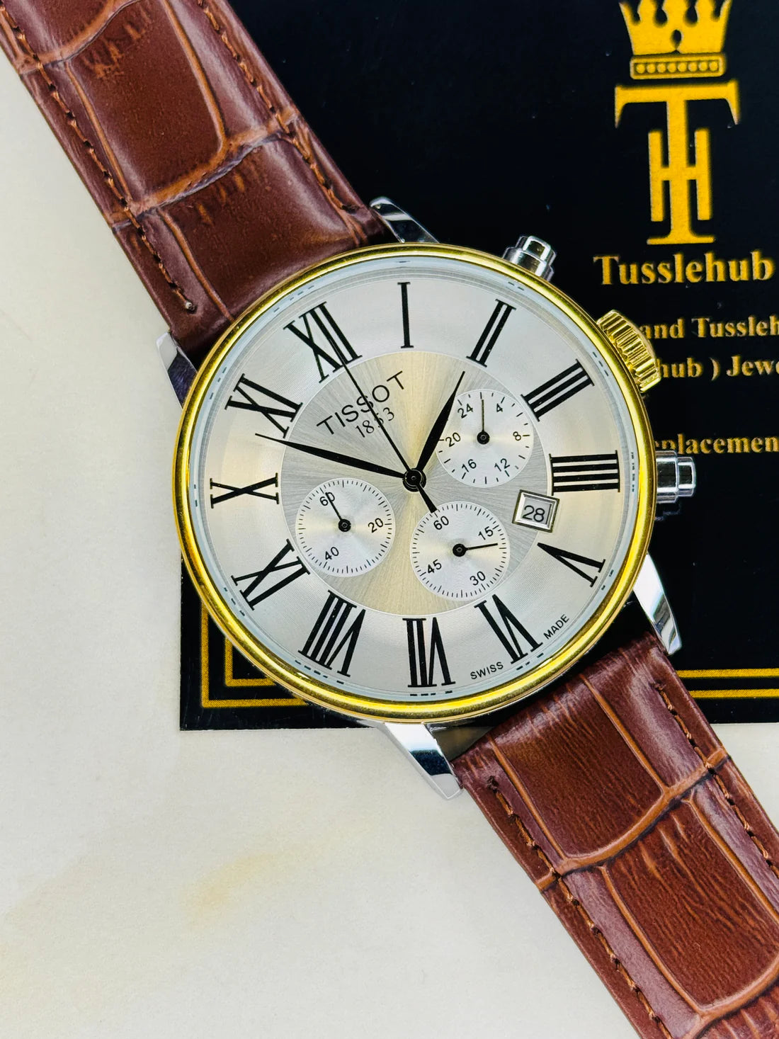 Roman Brown Leather Chronograph Dial Tissot Watch