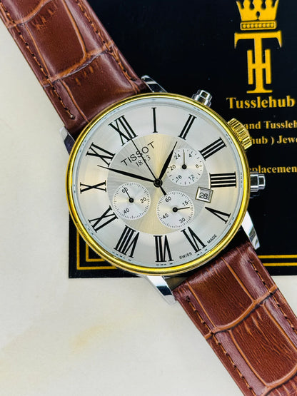 Roman Brown Leather Chronograph Dial Tissot Watch