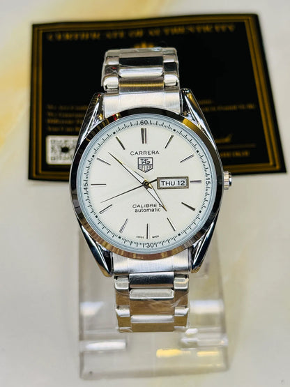 Silver White Carrera Day Date Chain Strapped Watch
