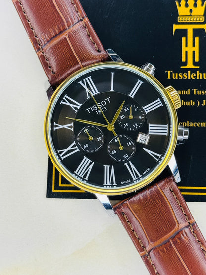 Roman Brown Leather Chronograph Dial Tissot Watch