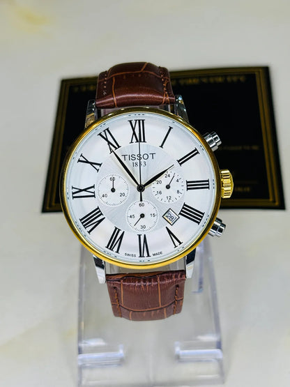 Roman Brown Leather Chronograph Dial Tissot Watch