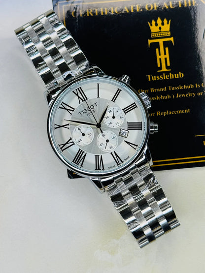Roman Silver Chain Chronograph Dial Tissot Watch