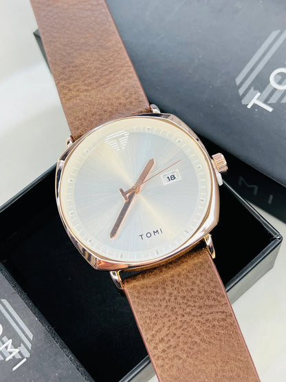 Tomi Brown White Sleek Dial Watch