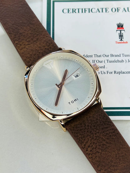 Tomi Brown White Sleek Dial Watch