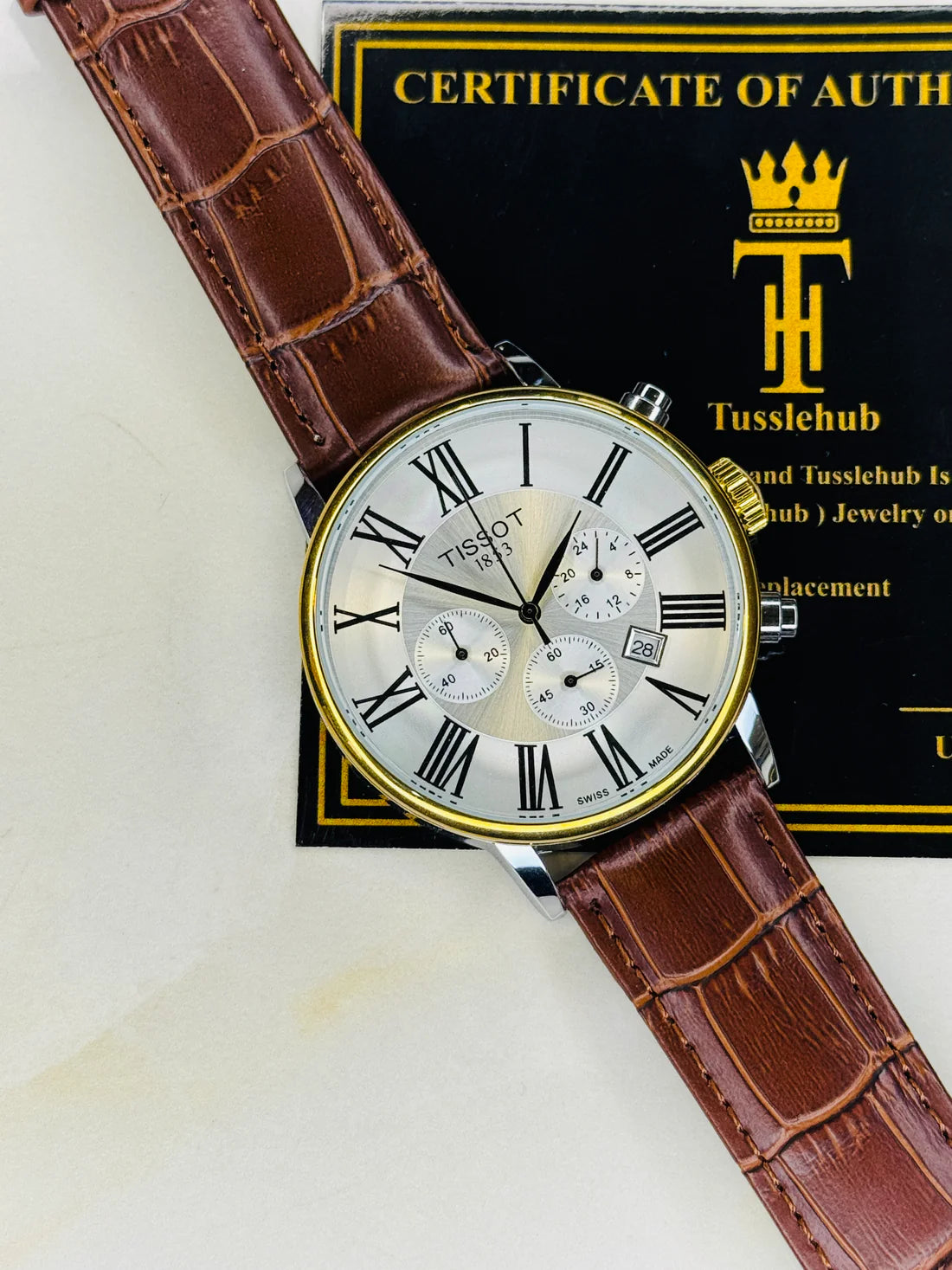 Roman Brown Leather Chronograph Dial Tissot Watch