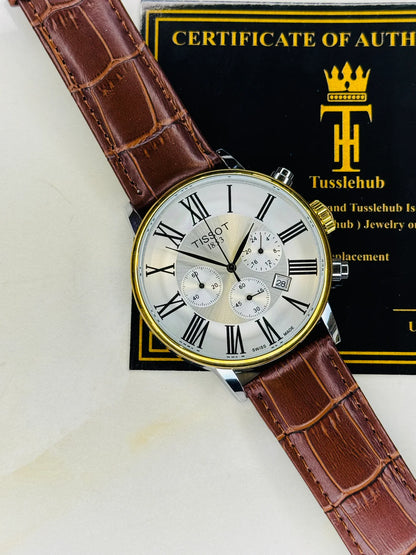 Roman Brown Leather Chronograph Dial Tissot Watch