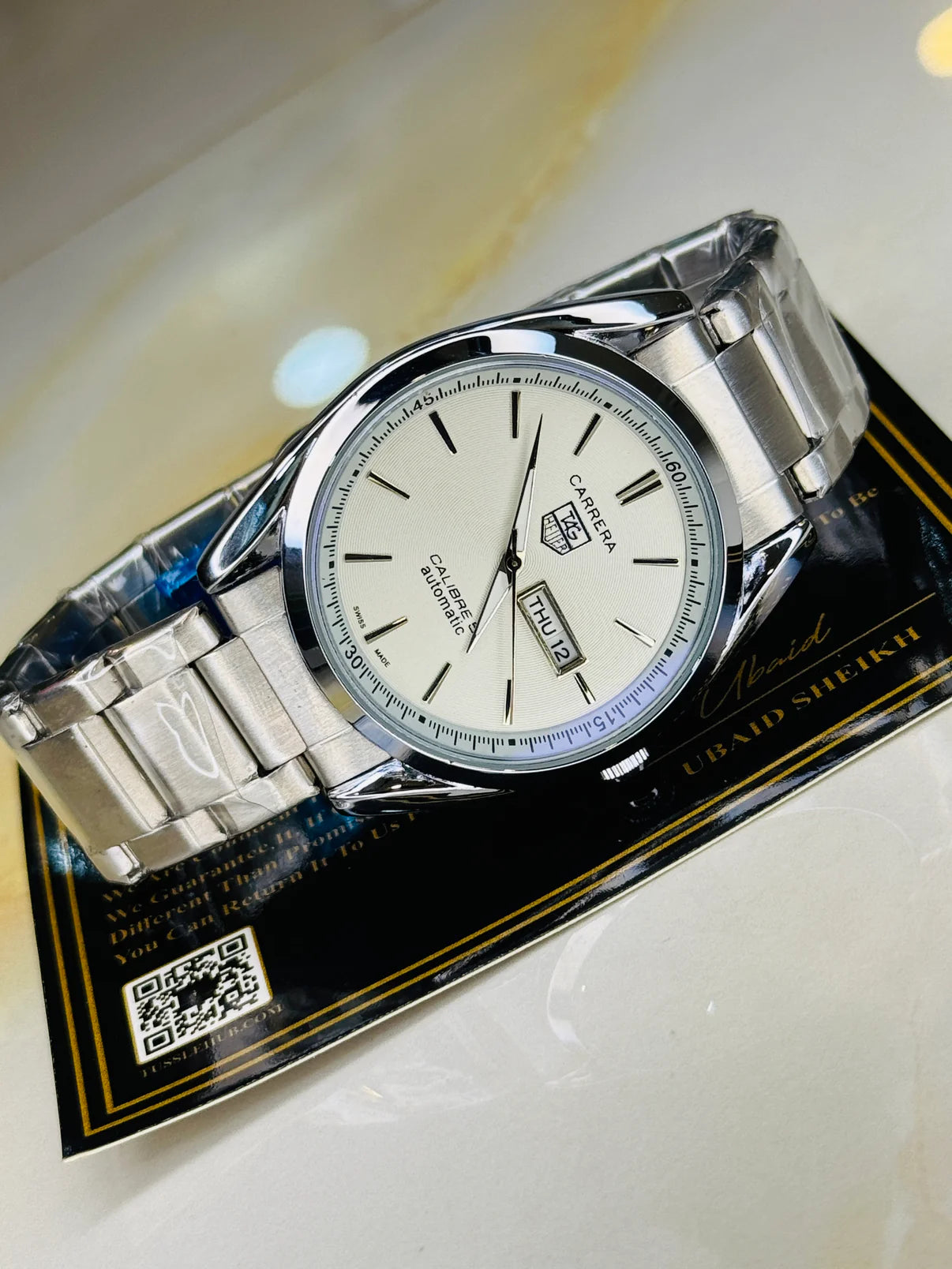 Silver White Carrera Day Date Chain Strapped Watch