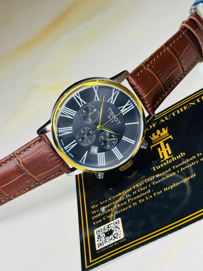 Roman Brown Leather Chronograph Dial Tissot Watch