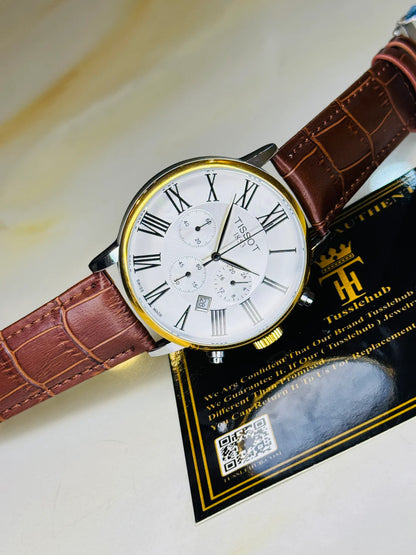 Roman Brown Leather Chronograph Dial Tissot Watch