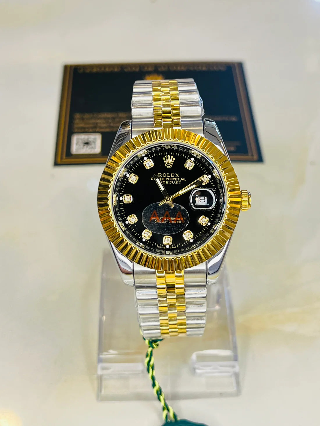 Date Just Two Tone Black Dial Master Clone Watch