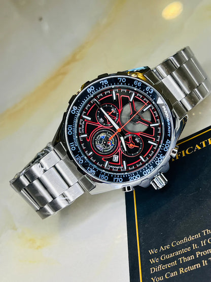 Tag Heur Silver Red Chronograph Watch