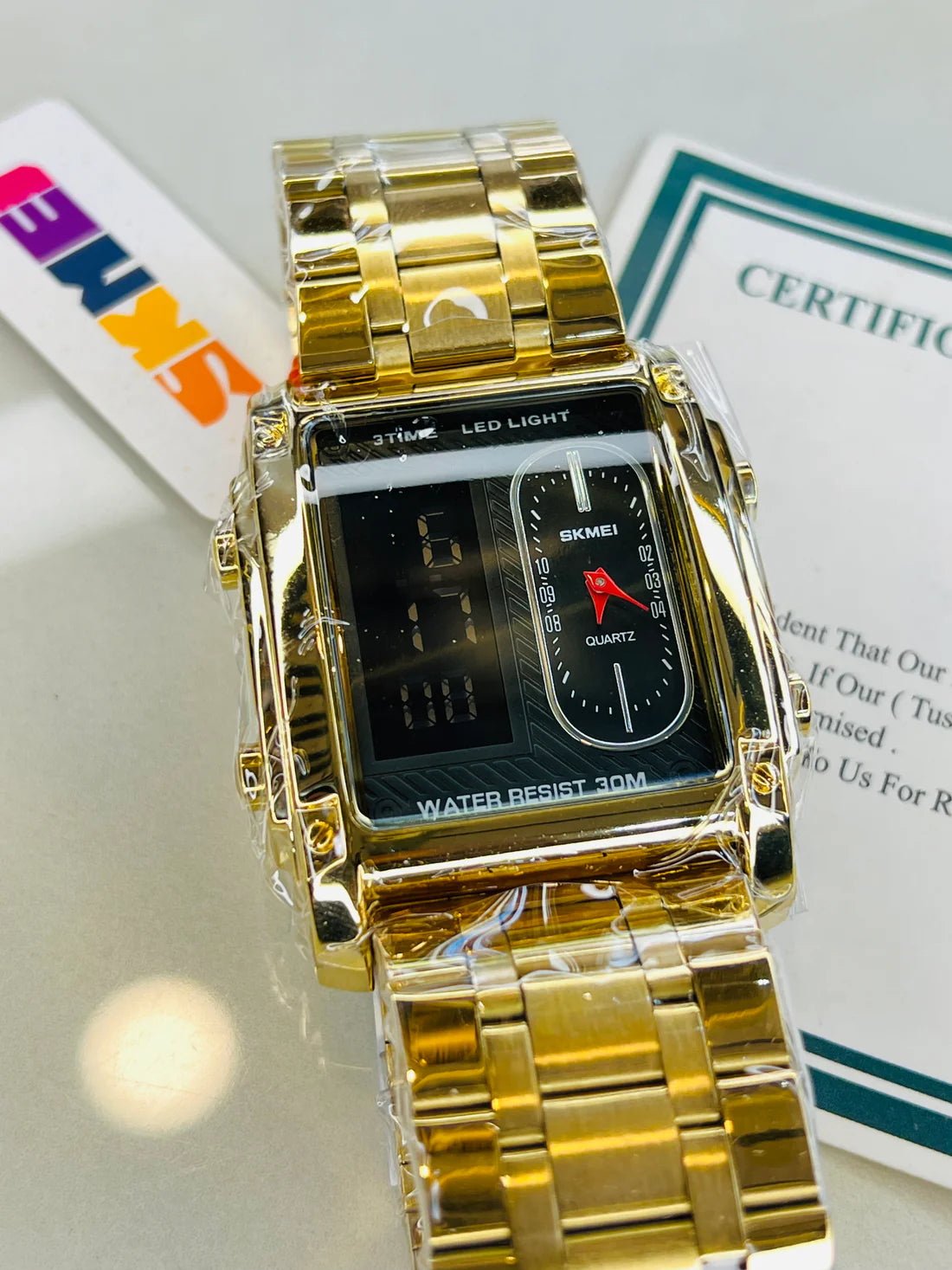 Skmei 3 Time Gold Watch