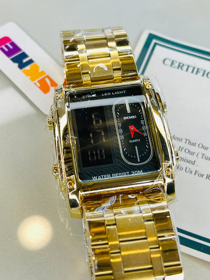 Skmei 3 Time Gold Watch