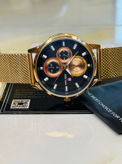 Kademan Rose Gold Mesh Chronograph Premium Watch