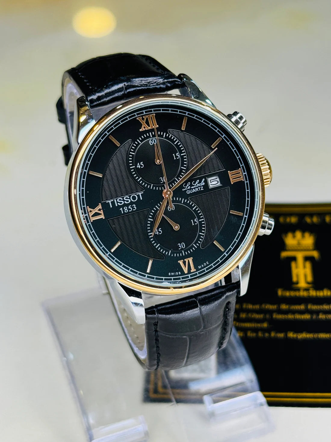 Black Leather Chronograph Dial Tissot Watch