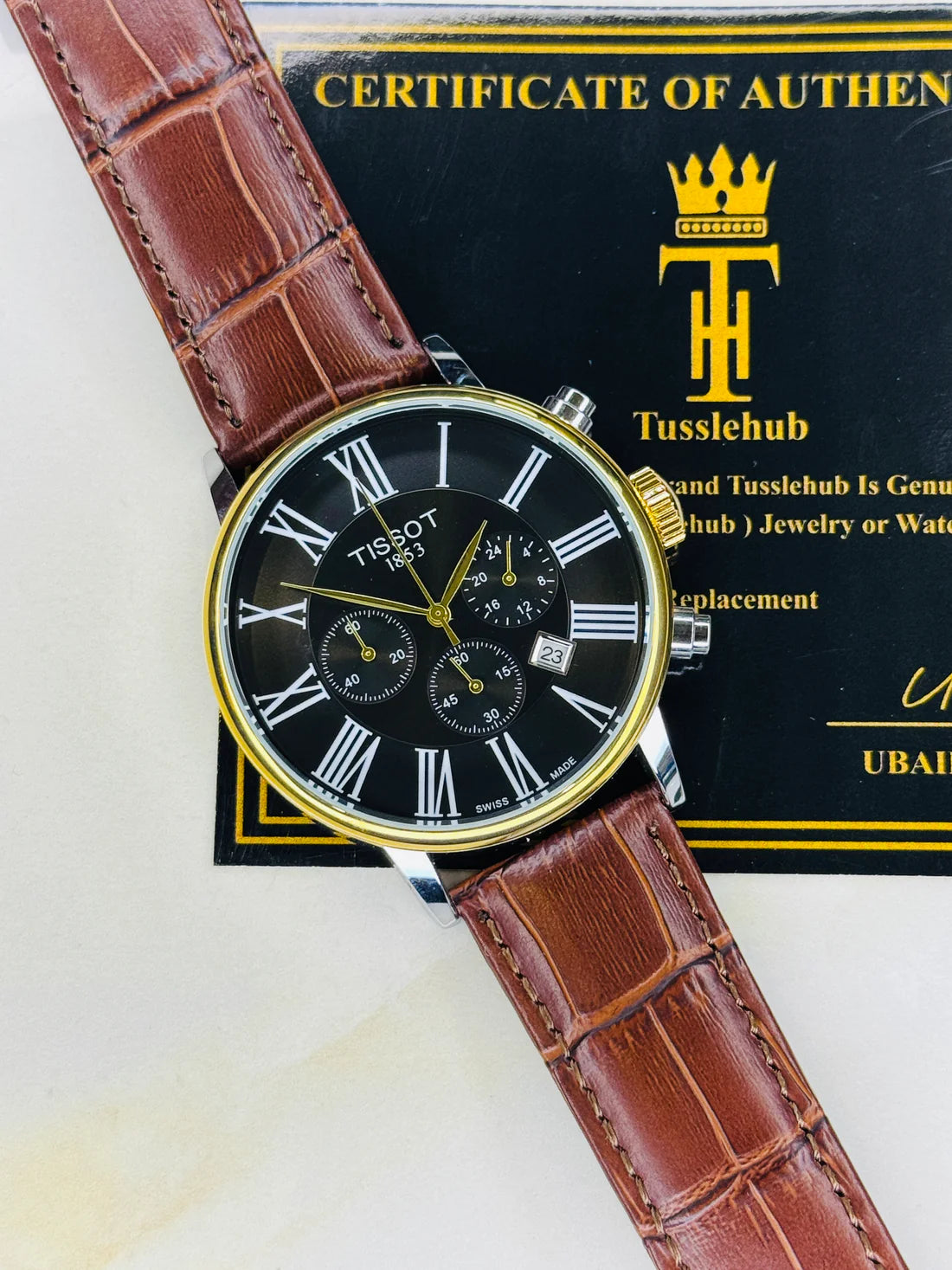 Roman Brown Leather Chronograph Dial Tissot Watch