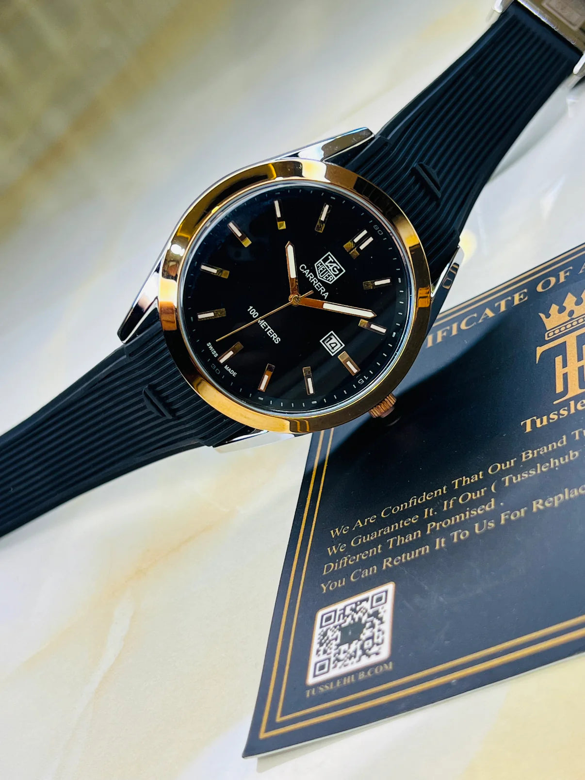 Black Two Tone Carrera Day Date Elite Dial Silicon Strap Watch