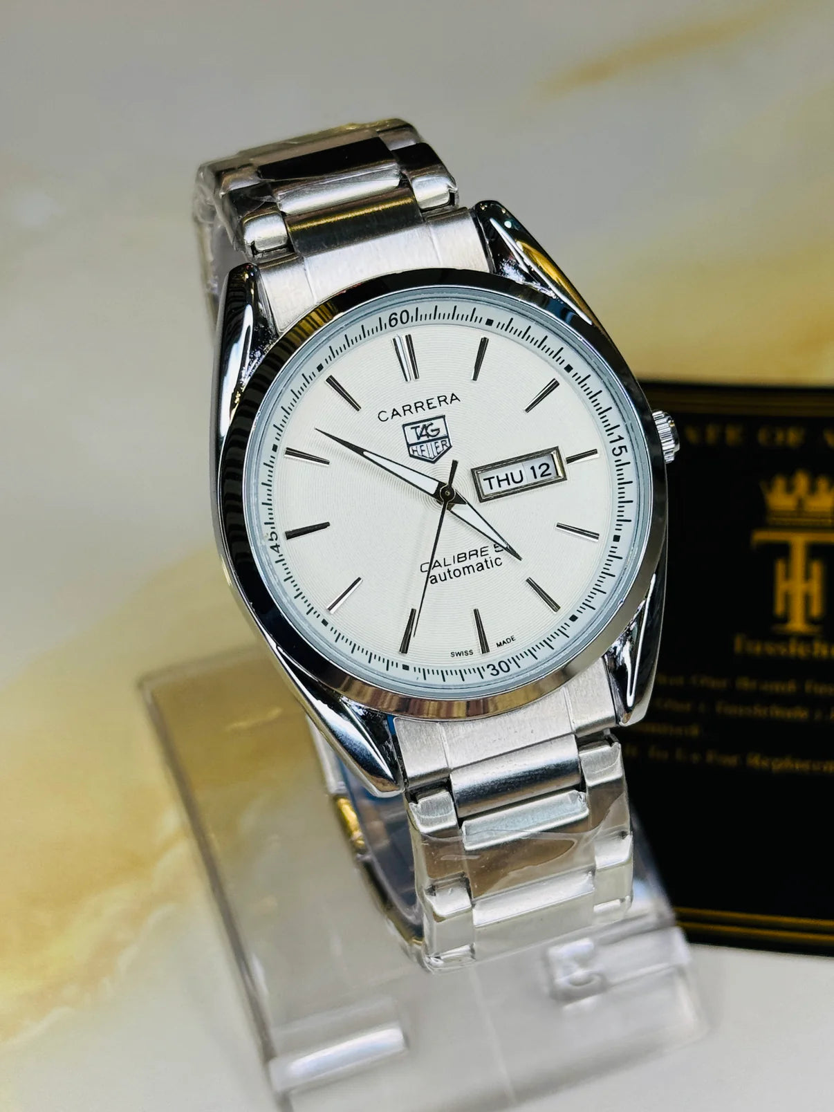 Silver White Carrera Day Date Chain Strapped Watch