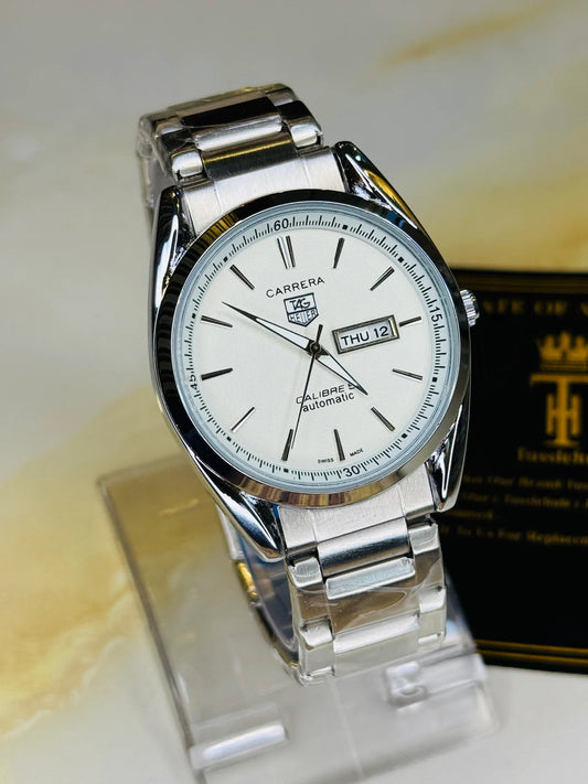 Silver White Carrera Day Date Chain Strapped Watch