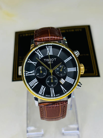 Roman Brown Leather Chronograph Dial Tissot Watch