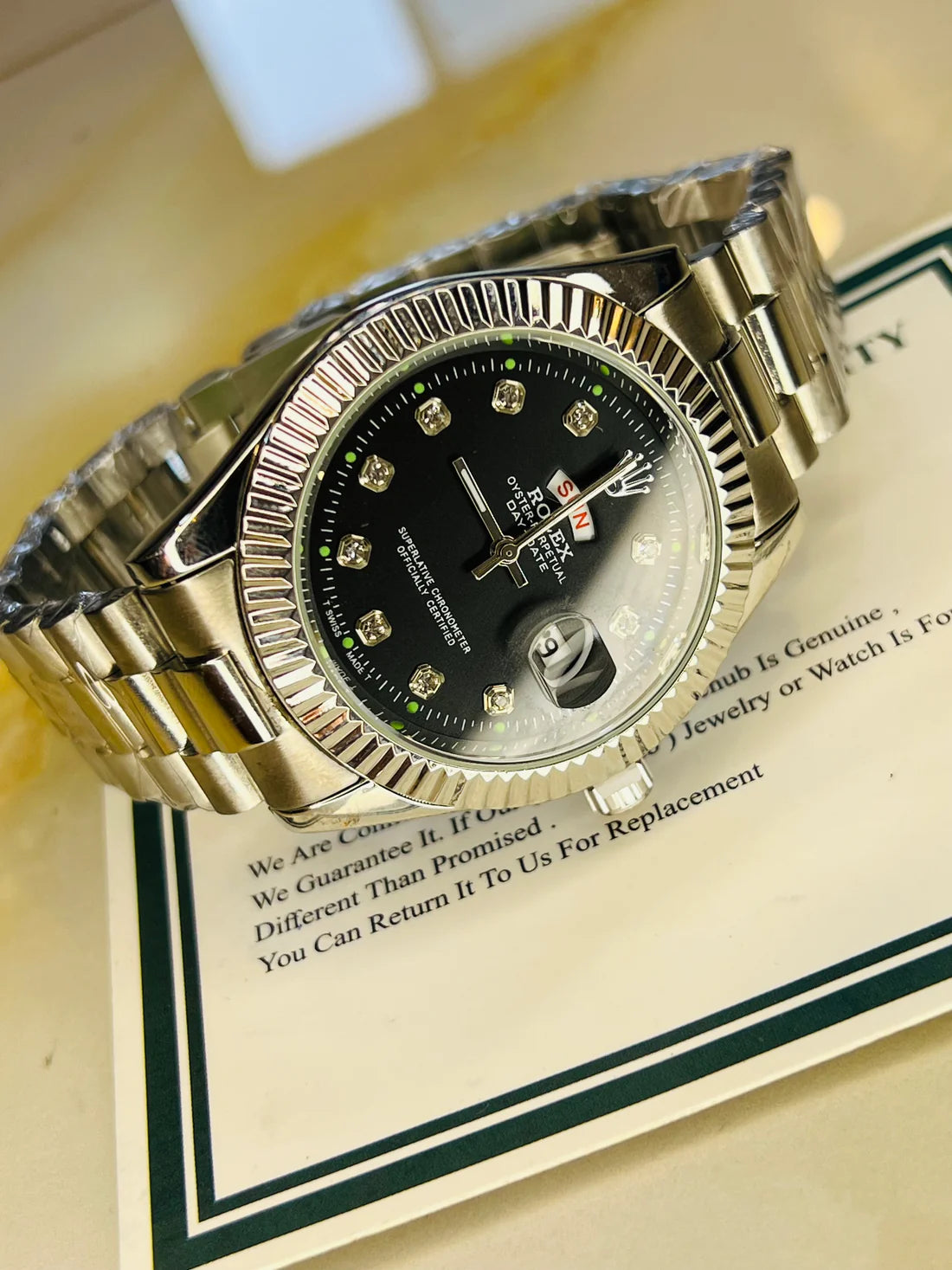 Premium Day Date Silver Black Dial Watch