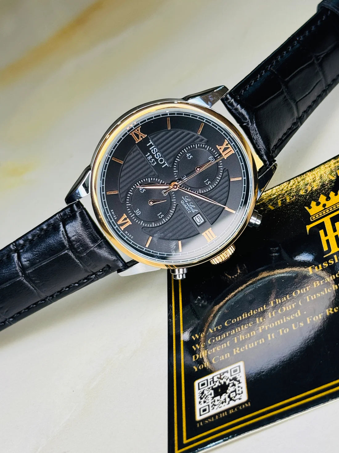 Black Leather Chronograph Dial Tissot Watch