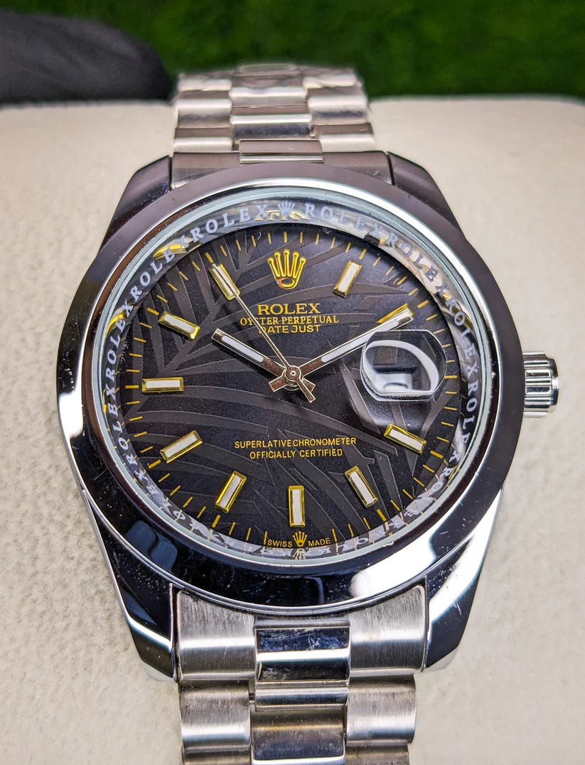 RLX Oyester Perpetual Date Adjust In Black Textured Dial