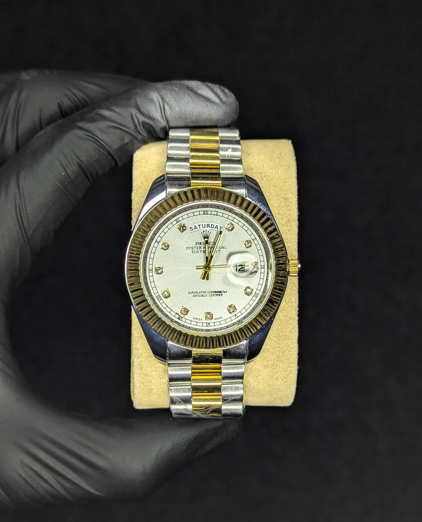 RLX Day & Date Two-Tone Stainless Steel Watch - White Dial
