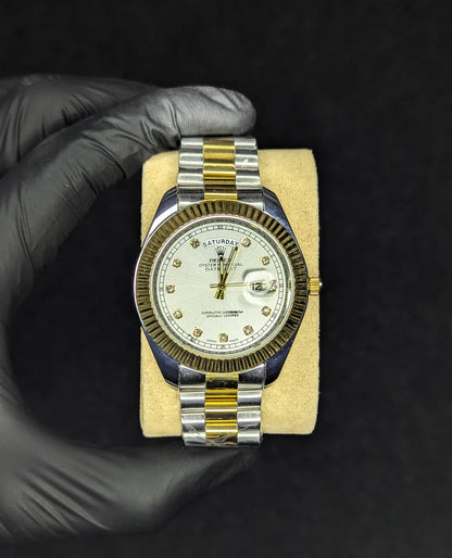 RLX Day & Date Two-Tone Stainless Steel Watch - White Dial