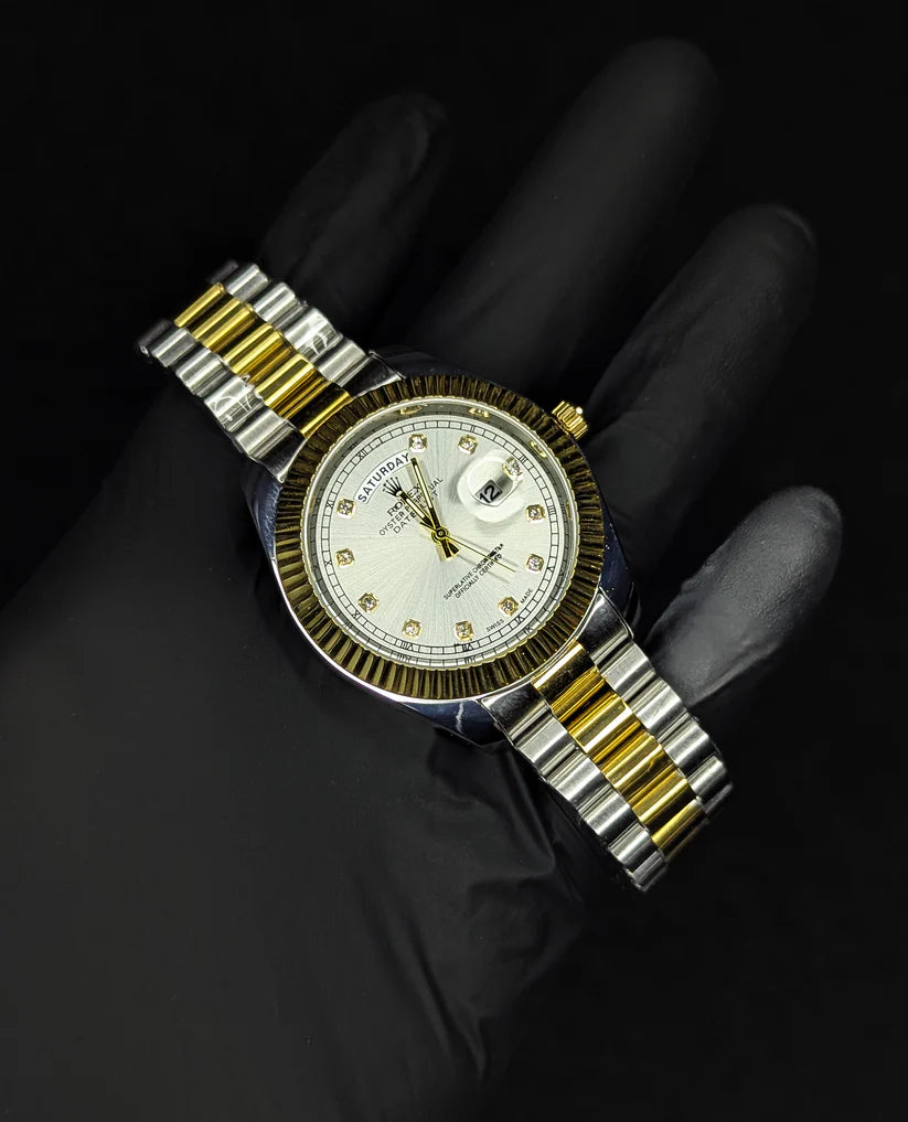 RLX Day & Date Two-Tone Stainless Steel Watch - White Dial